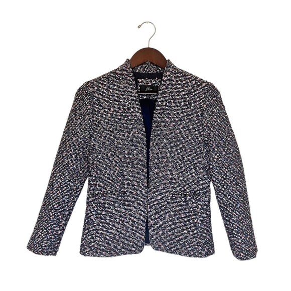 J. CREW Going Out Blazer Jacket Pink Confetti Metallic Tweed Open Front Womens 2 - Picture 2 of 11